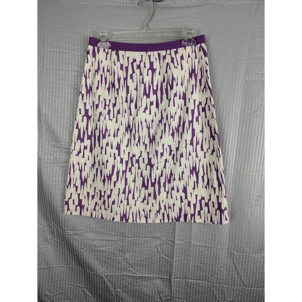 Boden Womens 4R‎ Purple White Abstract Print A-Line Skirt Side Zip Lined